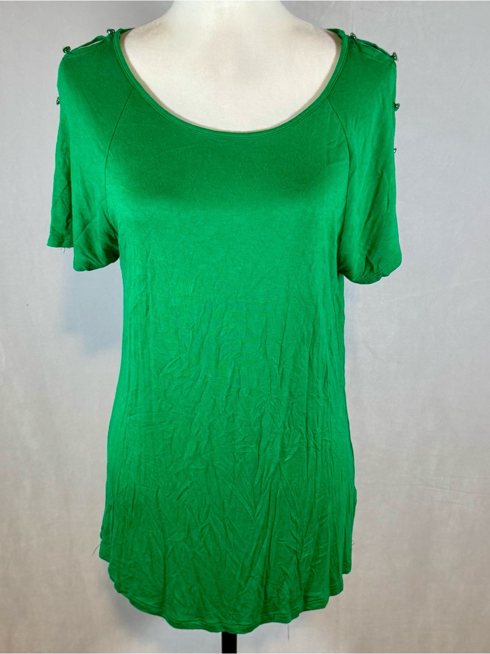Cable & Gauge emerald green button shoulder short sleeve top size medium